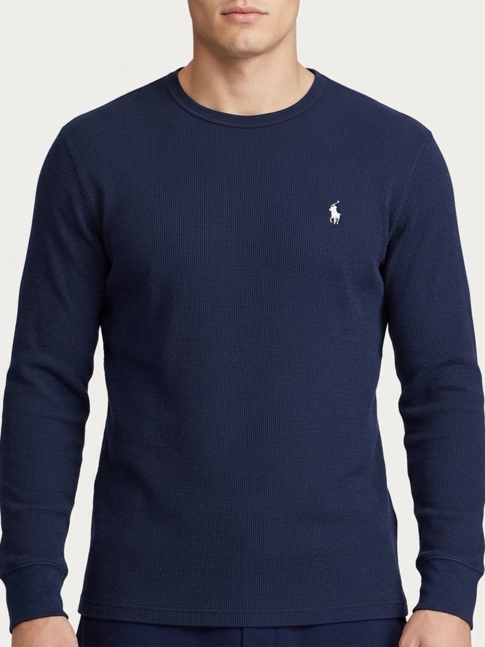 Polo Ralph Lauren Men L Dark Navy Waffle Thermal Sleepwear Long Sleeve Shirt